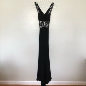 Adrianna Papell Black Beaded Empire Waist Prom Dress